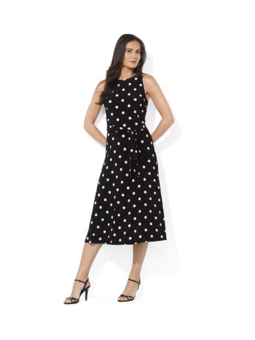 Ralph Lauren Black Dress with White Polka Dots and Waist Tie